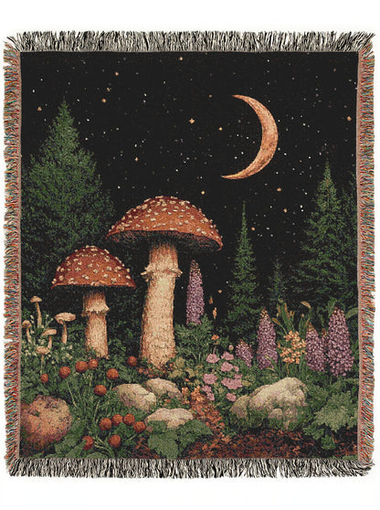 Cottagecore Mushroom Forest Tapestry Blanket, Vintage Floral Woodland Wall Art, Forestcore Whimsigoth Decor Large Woven Throw