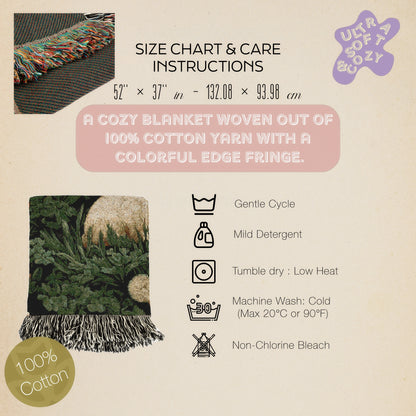 Botanical Rabbit Woven Throw Blanket, Antique Floral Forest Wall Art, Large Wall Tapestry, Whimsigoth Nature Decor, Medieval Bunny Tapestry