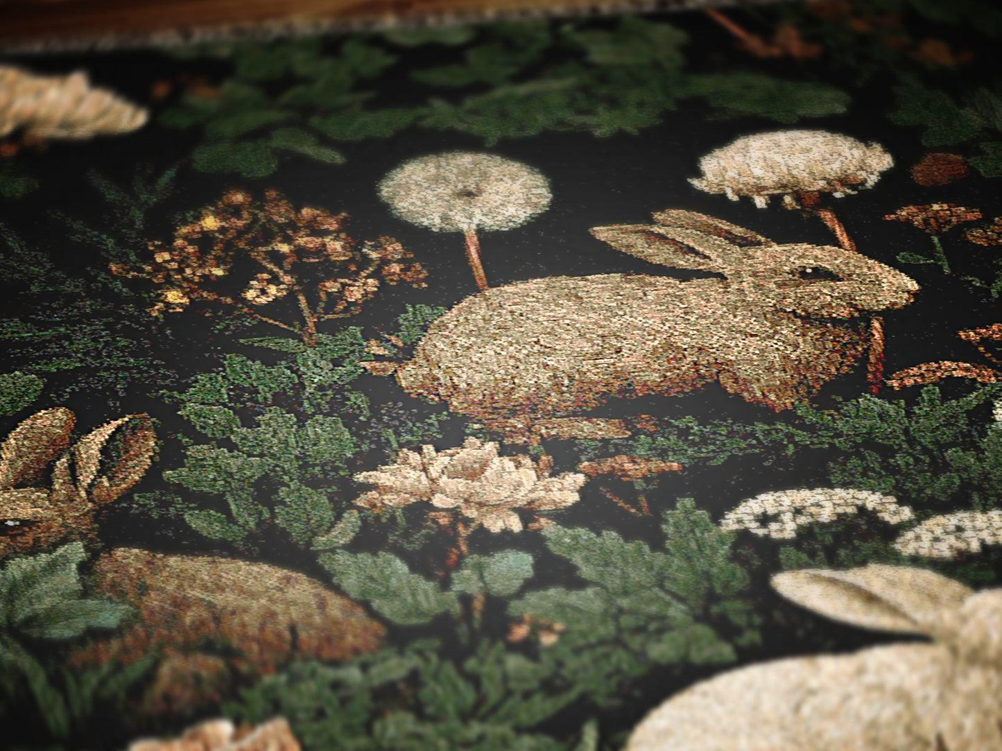 Botanical Rabbit Woven Throw Blanket, Antique Floral Forest Wall Art, Large Wall Tapestry, Whimsigoth Nature Decor, Medieval Bunny Tapestry