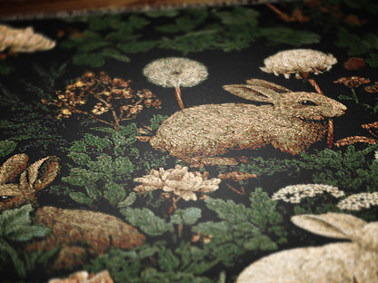 Botanical Rabbit Woven Throw Blanket, Antique Floral Forest Wall Art, Large Wall Tapestry, Whimsigoth Nature Decor, Medieval Bunny Tapestry