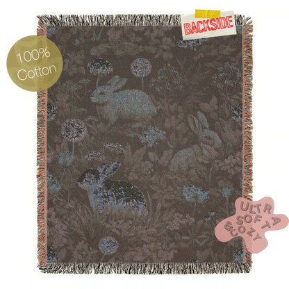 Botanical Rabbit Woven Throw Blanket, Antique Floral Forest Wall Art, Large Wall Tapestry, Whimsigoth Nature Decor, Medieval Bunny Tapestry