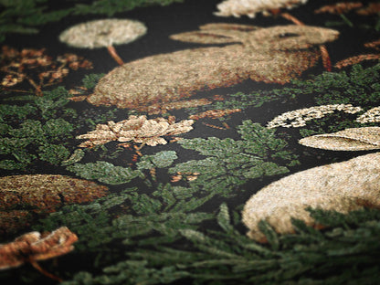 Botanical Rabbit Woven Throw Blanket, Antique Floral Forest Wall Art, Large Wall Tapestry, Whimsigoth Nature Decor, Medieval Bunny Tapestry