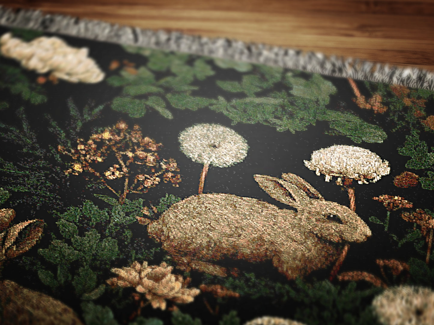 Botanical Rabbit Woven Throw Blanket, Antique Floral Forest Wall Art, Large Wall Tapestry, Whimsigoth Nature Decor, Medieval Bunny Tapestry