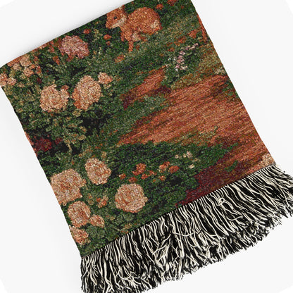 Enchanted Cottagecore Forest Tapestry Blanket, Vintage Floral Woodland Wall Art, Whimsigoth Decor Large Woven Throw