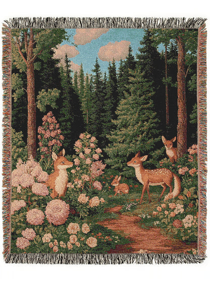 Enchanted Cottagecore Forest Tapestry Blanket, Vintage Floral Woodland Wall Art, Whimsigoth Decor Large Woven Throw