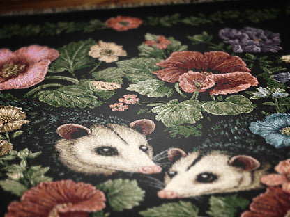 Possum Tapestry Blanket, Cottagecore Home Decor, Floral Botanical Woven Wall Hanging, Large Wall Tapestry, Opposum Picnic Blanket