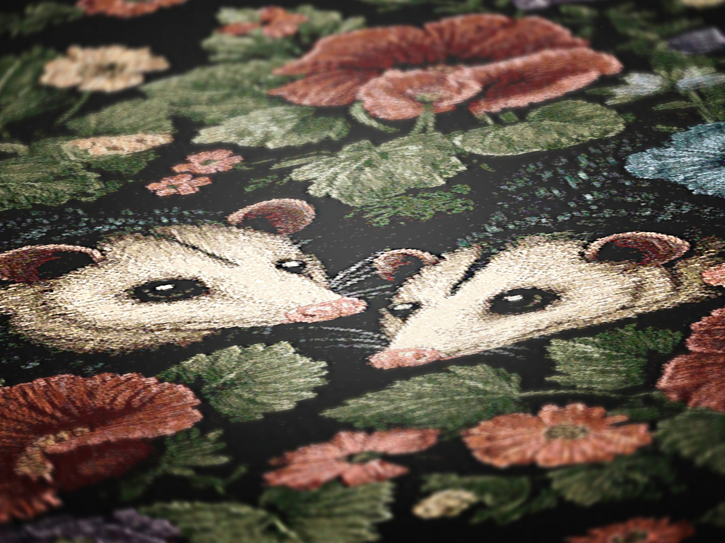 Possum Tapestry Blanket, Cottagecore Home Decor, Floral Botanical Woven Wall Hanging, Large Wall Tapestry, Opposum Picnic Blanket