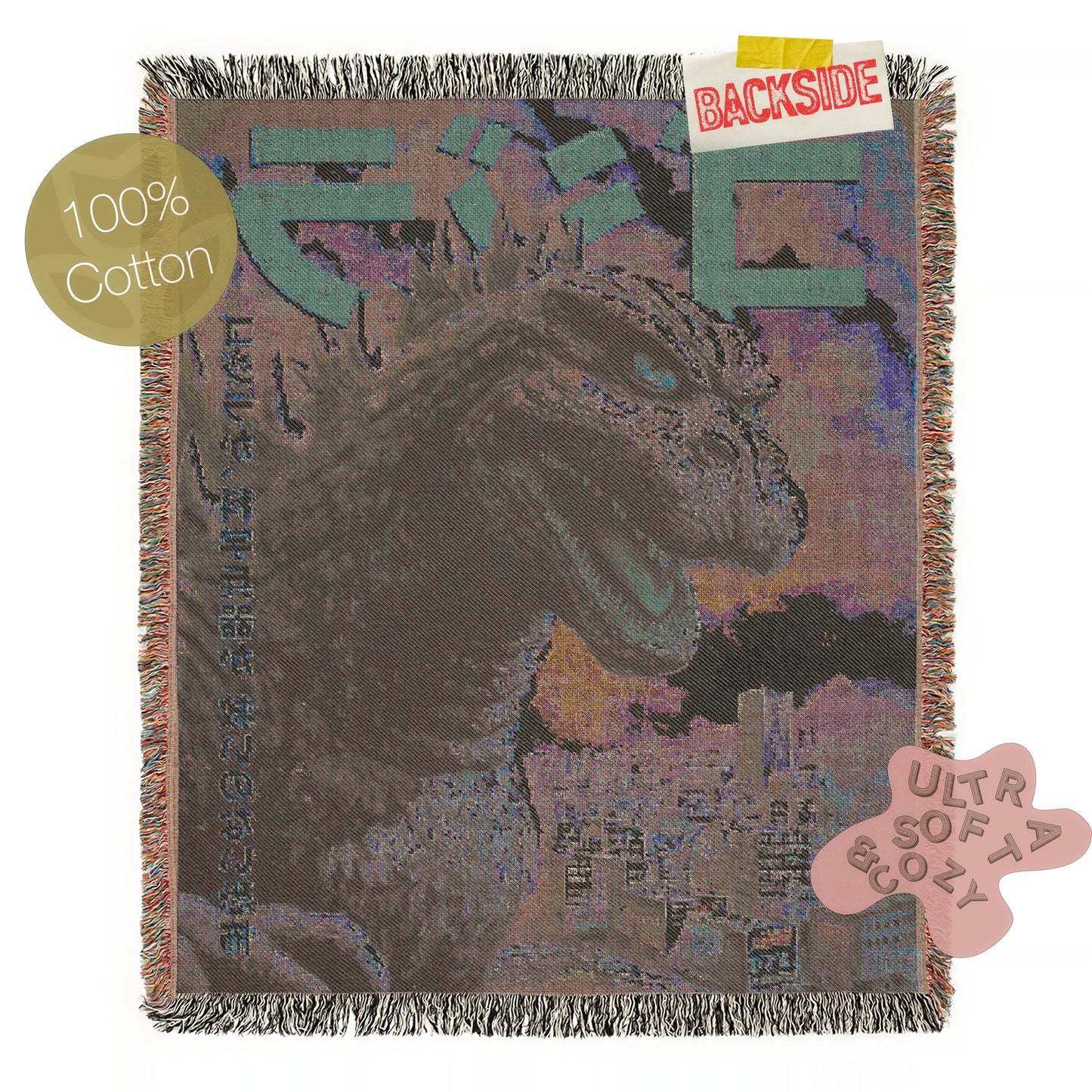 Godzilla Tapestry Blanket, Japanese Woven Wall Art, Large Tokusatsu Gojira Fantasy Tapestry, Gamera Poster Throw, Kaiju Picnic Blanket