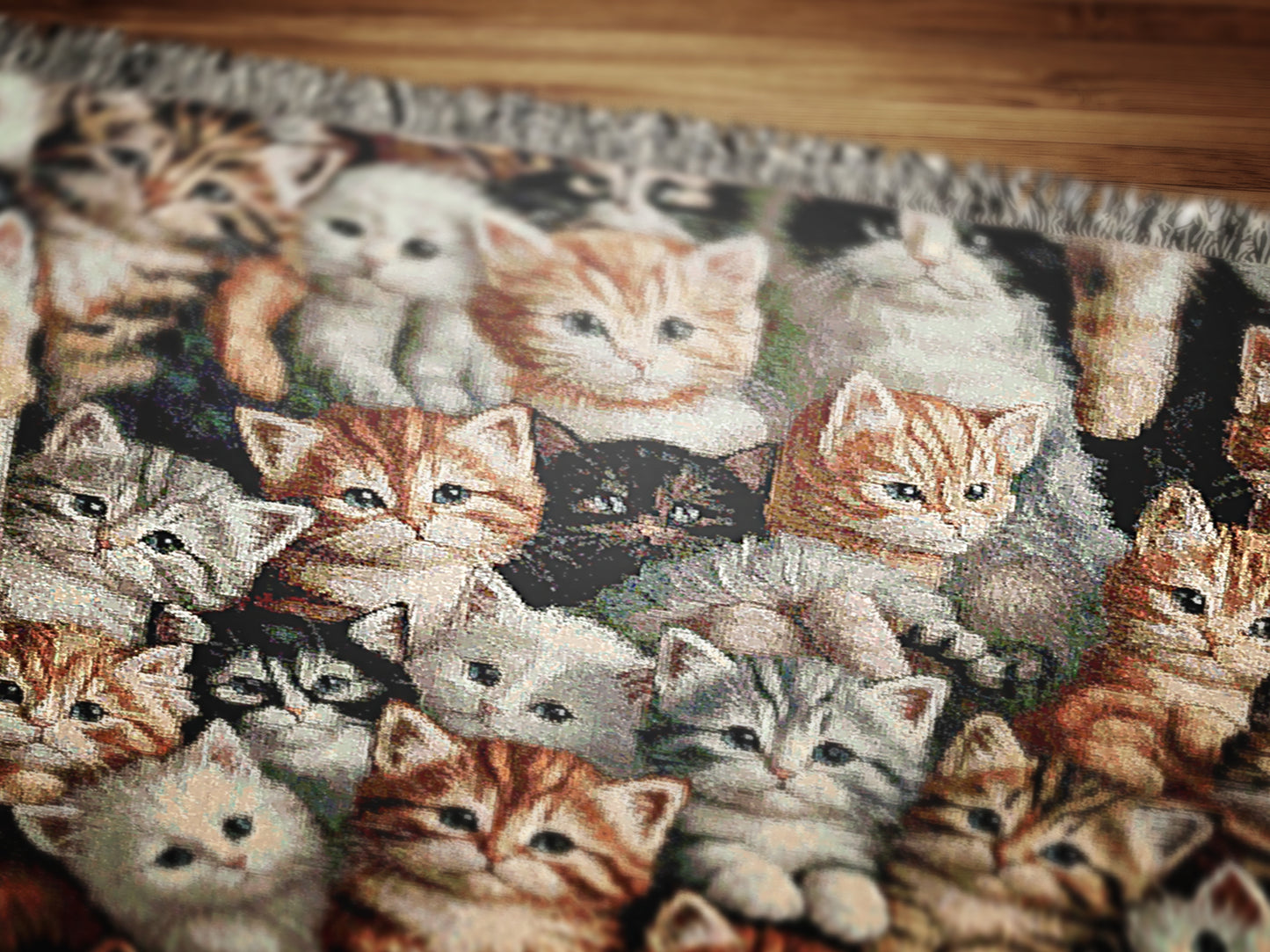 Cat Throw Blanket, Cottagecore Cute Kitten Print, Whimsical Grandmacore Kitsch Home Decor, Woven Large Tapestry, Cozy Cat Lover Gift