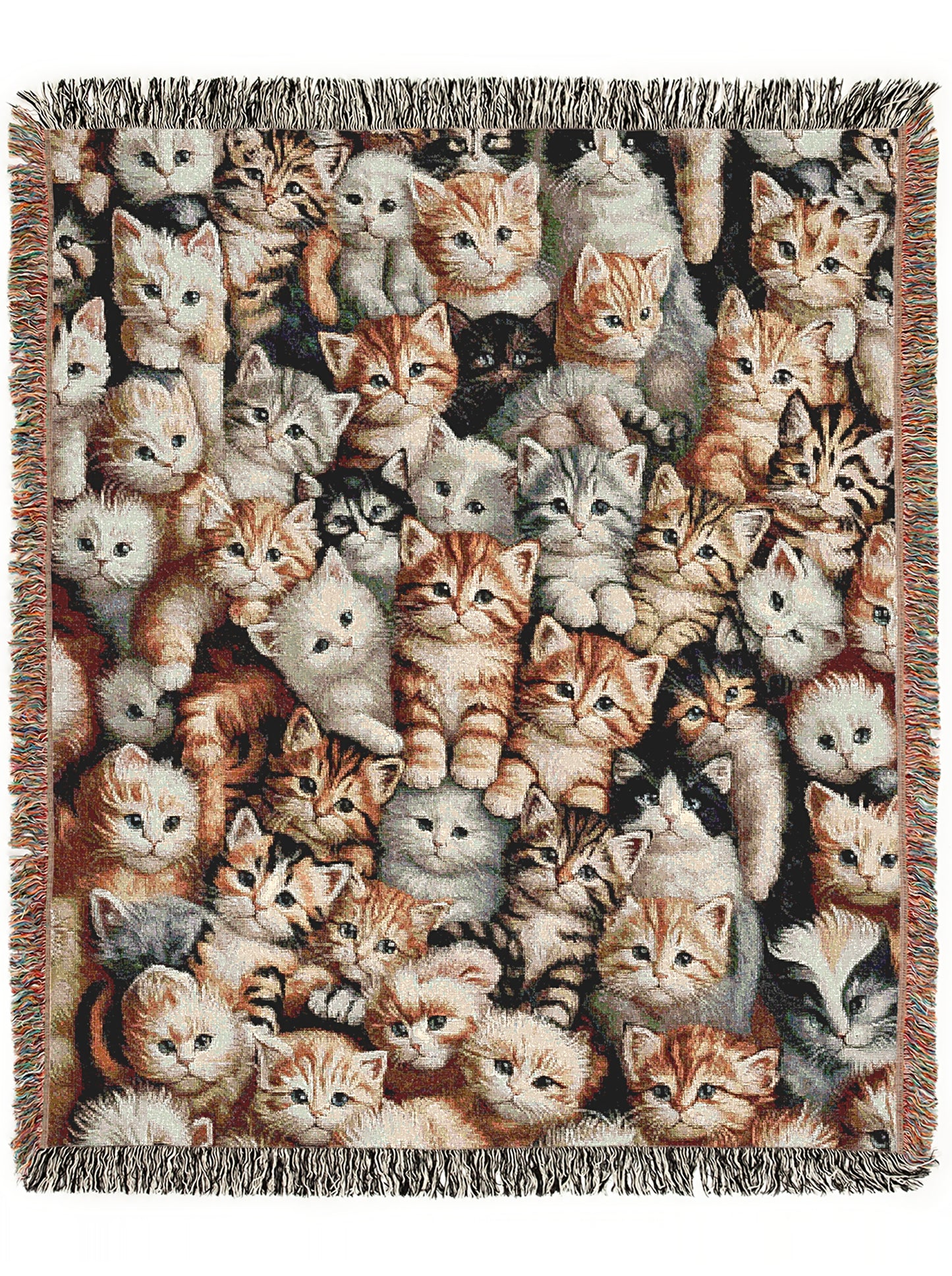 Cat Throw Blanket, Cottagecore Cute Kitten Print, Whimsical Grandmacore Kitsch Home Decor, Woven Large Tapestry, Cozy Cat Lover Gift