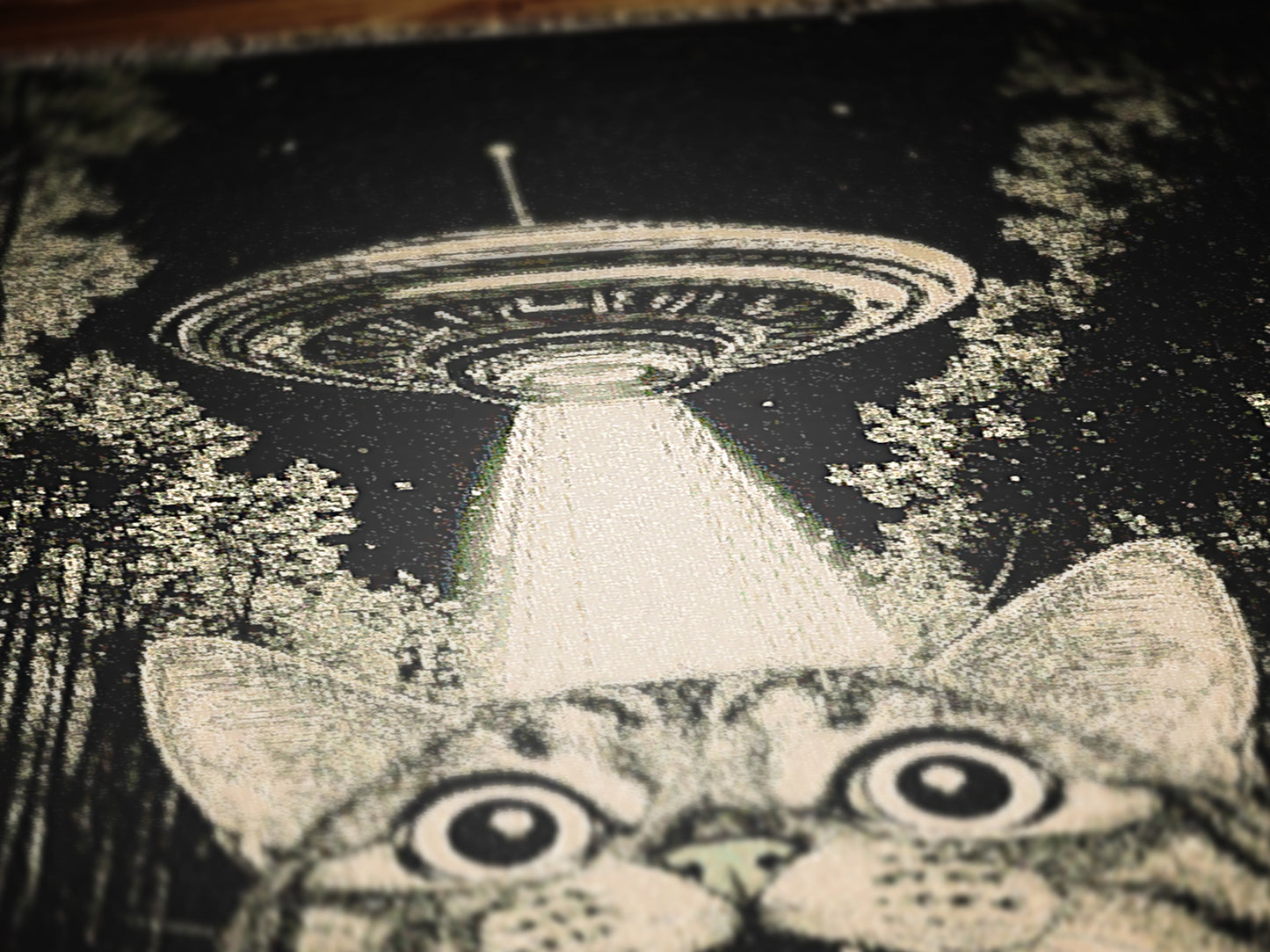 UFO Cat Abduction, Jacquard Woven Blanket, UFO Cat Selfie Funny Tapestry, Alien Home Wall Hanging Decor, Cat Lover Gifts
