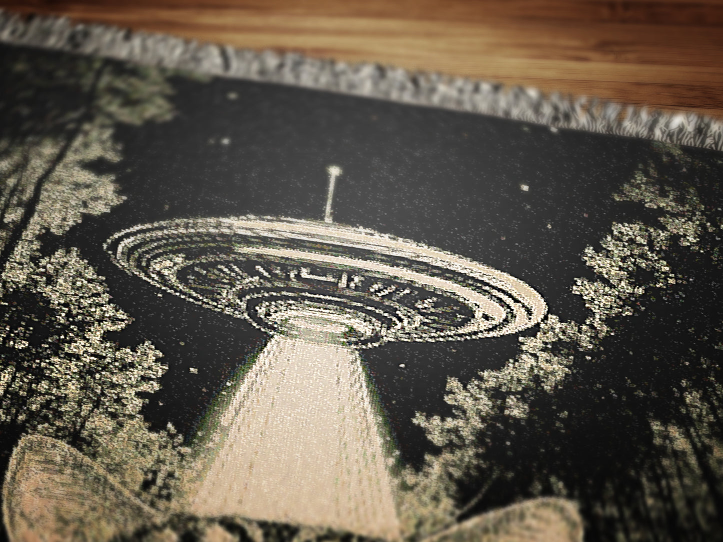 UFO Cat Abduction, Jacquard Woven Blanket, UFO Cat Selfie Funny Tapestry, Alien Home Wall Hanging Decor, Cat Lover Gifts