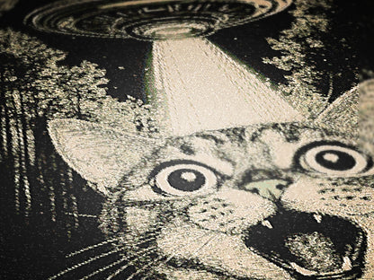 UFO Cat Abduction, Jacquard Woven Blanket, UFO Cat Selfie Funny Tapestry, Alien Home Wall Hanging Decor, Cat Lover Gifts