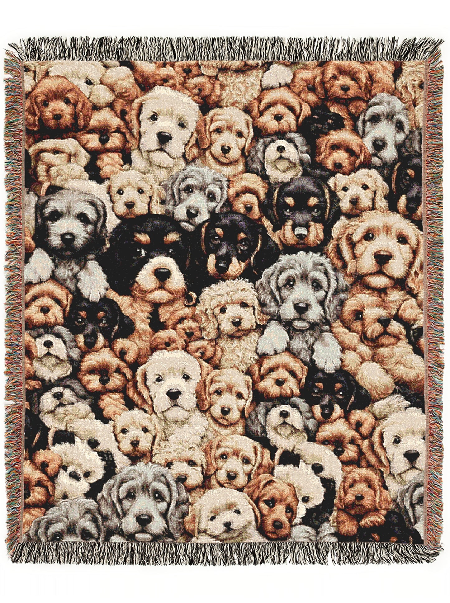 Dogs Throw Blanket, Cottagecore Cute Puppies Print, Whimsical Grandmacore Kitsch Home Decor, Woven Large Tapestry, Cozy Dog Lover Gift