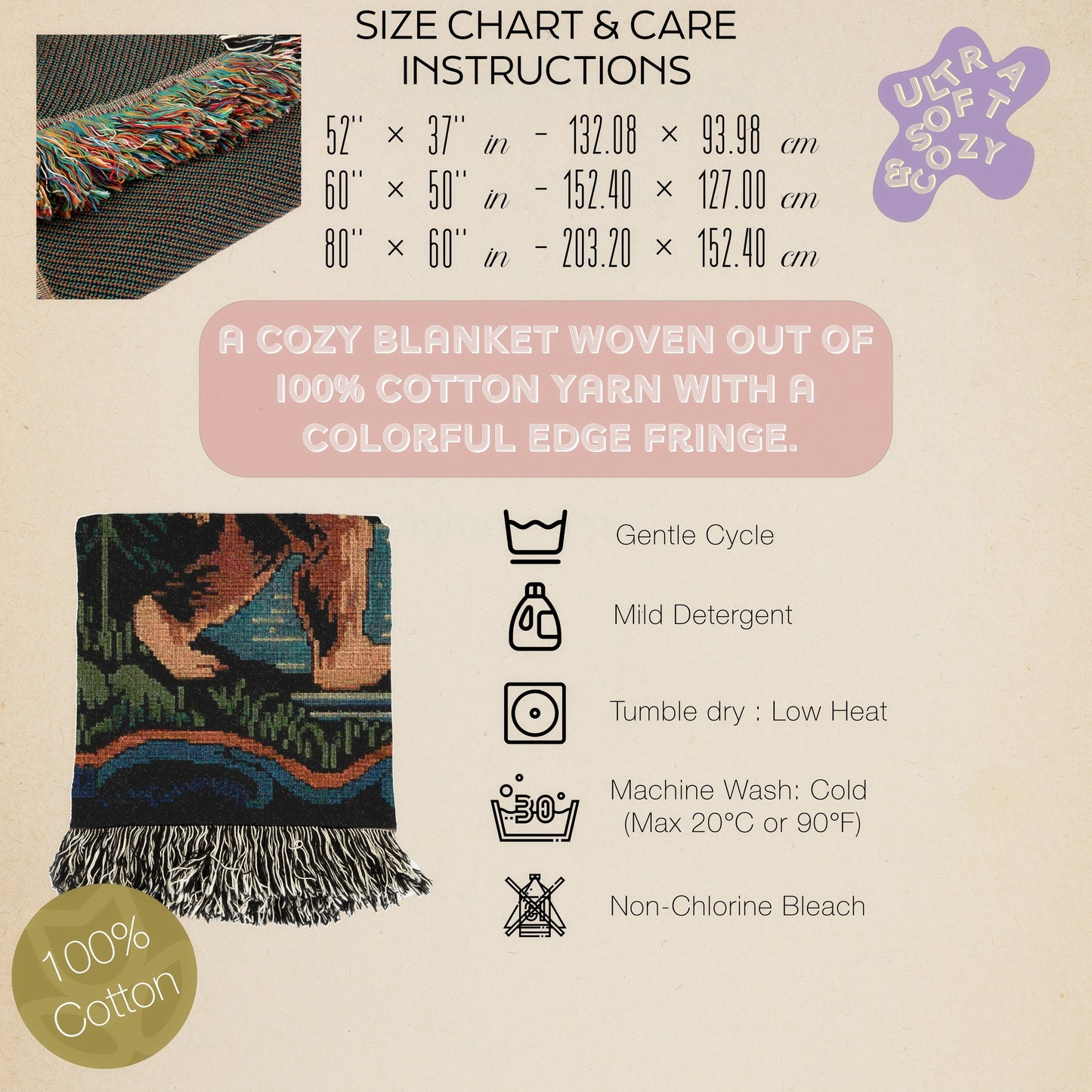 Bigfoot Jacquard Woven Blanket, Retro Cross Stitch Inspired Cryptid Throw Tapestry, Spooky Sasquatch Monster Decor, Cryptozoology Gift