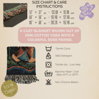 Bigfoot Jacquard Woven Blanket, Retro Cross Stitch Inspired Cryptid Throw Tapestry, Spooky Sasquatch Monster Decor, Cryptozoology Gift