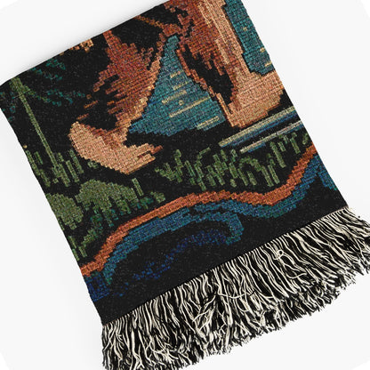 Bigfoot Jacquard Woven Blanket, Retro Cross Stitch Inspired Cryptid Throw Tapestry, Spooky Sasquatch Monster Decor, Cryptozoology Gift