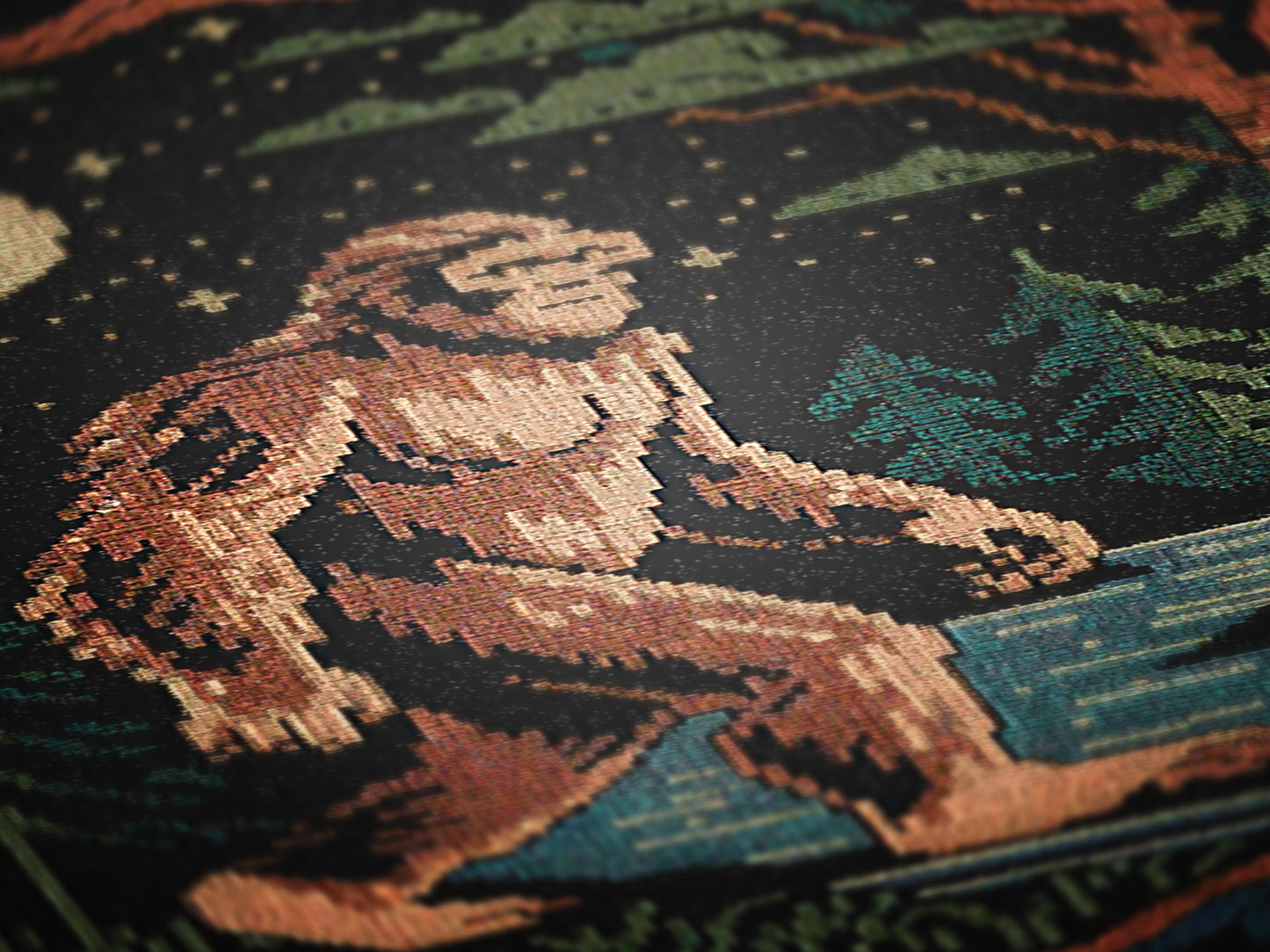 Bigfoot Jacquard Woven Blanket, Retro Cross Stitch Inspired Cryptid Throw Tapestry, Spooky Sasquatch Monster Decor, Cryptozoology Gift