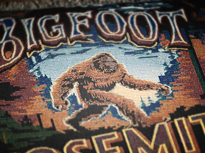 Jacquard Woven Bigfoot Blanket, Retro Sasquatch Cross Stitch Inspired Cryptid Cotton Tapestry, Spooky Monster Decor, Cryptozoology Gift