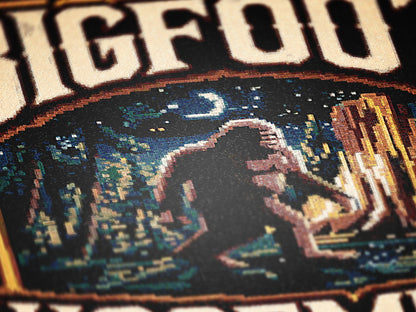 Sasquatch Jacquard Woven Blanket, Retro Bigfoot Cross Stitch Inspired Cryptid Throw Tapestry, Spooky Monster Decor, Cryptozoology Gift