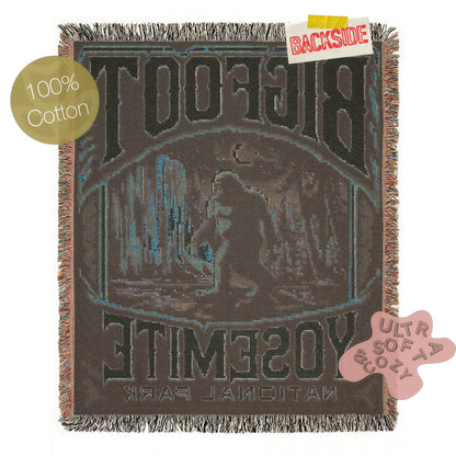 Sasquatch Jacquard Woven Blanket, Retro Bigfoot Cross Stitch Inspired Cryptid Throw Tapestry, Spooky Monster Decor, Cryptozoology Gift