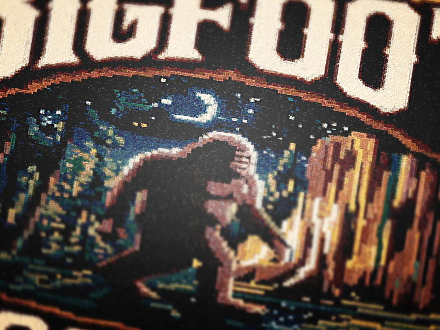 Sasquatch Jacquard Woven Blanket, Retro Bigfoot Cross Stitch Inspired Cryptid Throw Tapestry, Spooky Monster Decor, Cryptozoology Gift