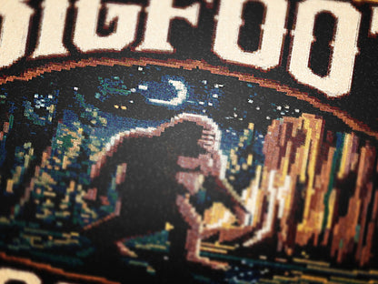 Sasquatch Jacquard Woven Blanket, Retro Bigfoot Cross Stitch Inspired Cryptid Throw Tapestry, Spooky Monster Decor, Cryptozoology Gift