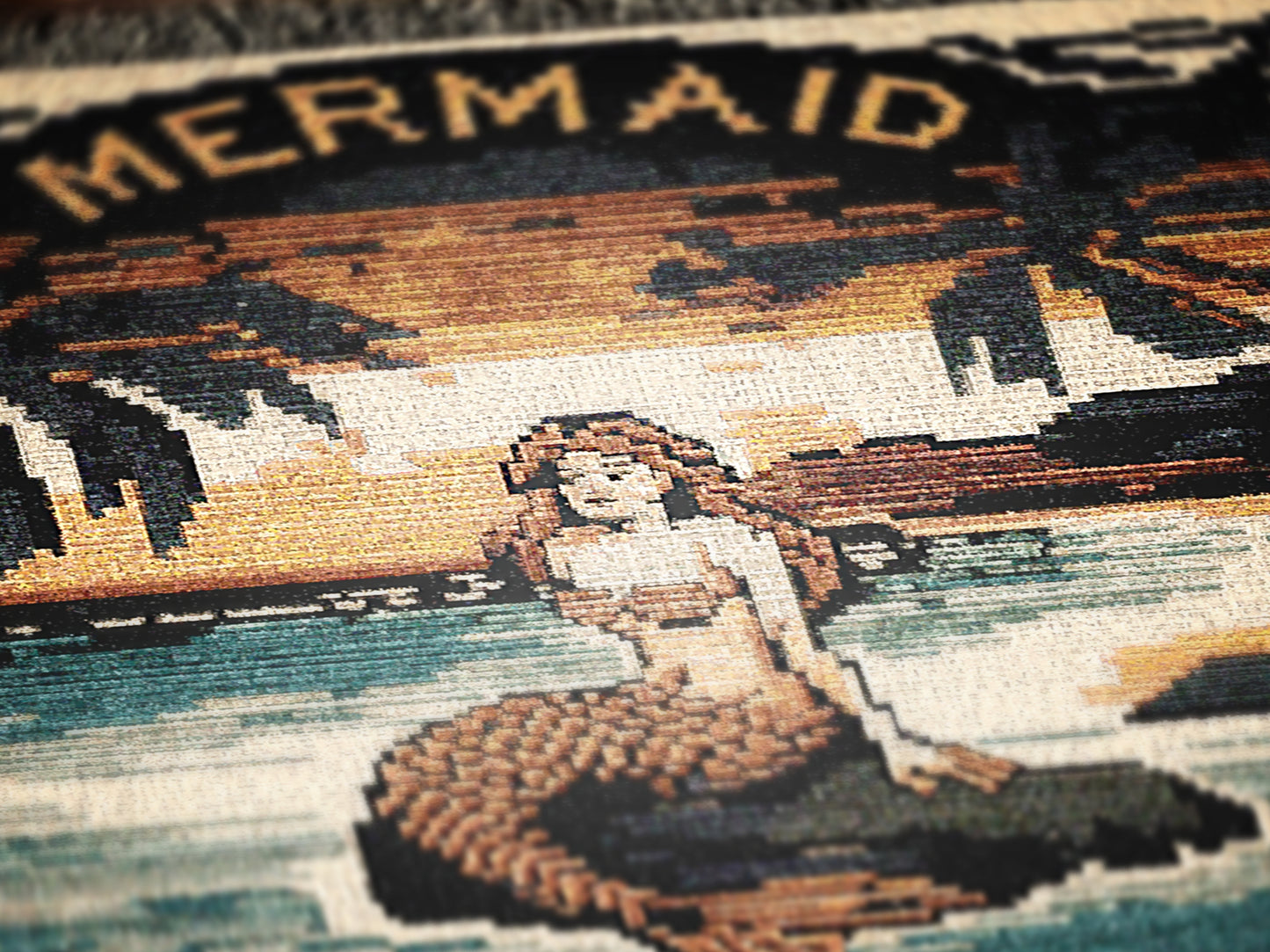 The Mermaid Wall Art Tapestry, Mermaidcore Wall Art Siren Beach Decor, Throw Blanket Woven Travel Poster, Cross Stitch Inspired Wall Decor