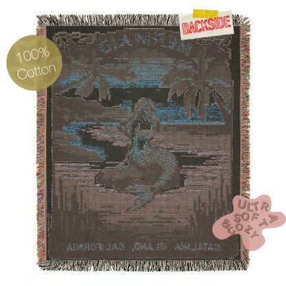 The Mermaid Wall Art Tapestry, Mermaidcore Wall Art Siren Beach Decor, Throw Blanket Woven Travel Poster, Cross Stitch Inspired Wall Decor