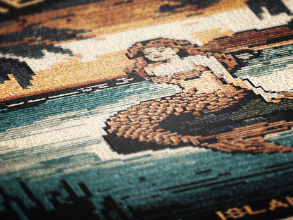 The Mermaid Wall Art Tapestry, Mermaidcore Wall Art Siren Beach Decor, Throw Blanket Woven Travel Poster, Cross Stitch Inspired Wall Decor