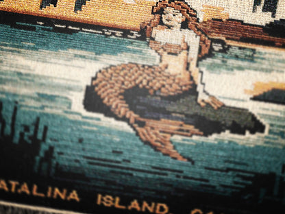 The Mermaid Wall Art Tapestry, Mermaidcore Wall Art Siren Beach Decor, Throw Blanket Woven Travel Poster, Cross Stitch Inspired Wall Decor