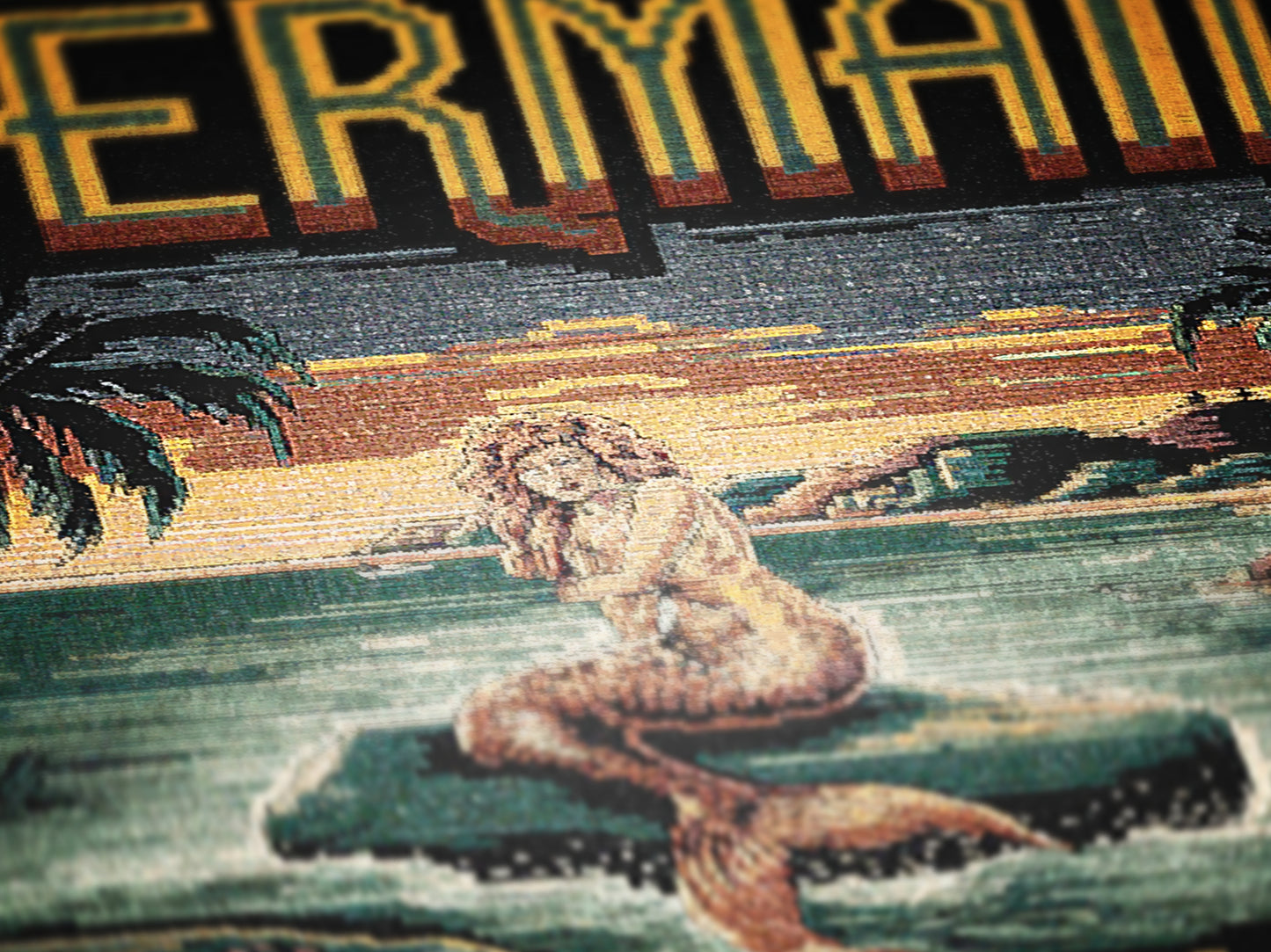 Mermaid Wall Art Tapestry, Mermaidcore Wall Art Siren Beach Decor, Throw Blanket Woven Travel Poster, Cross Stitch Inspired Wall Decor