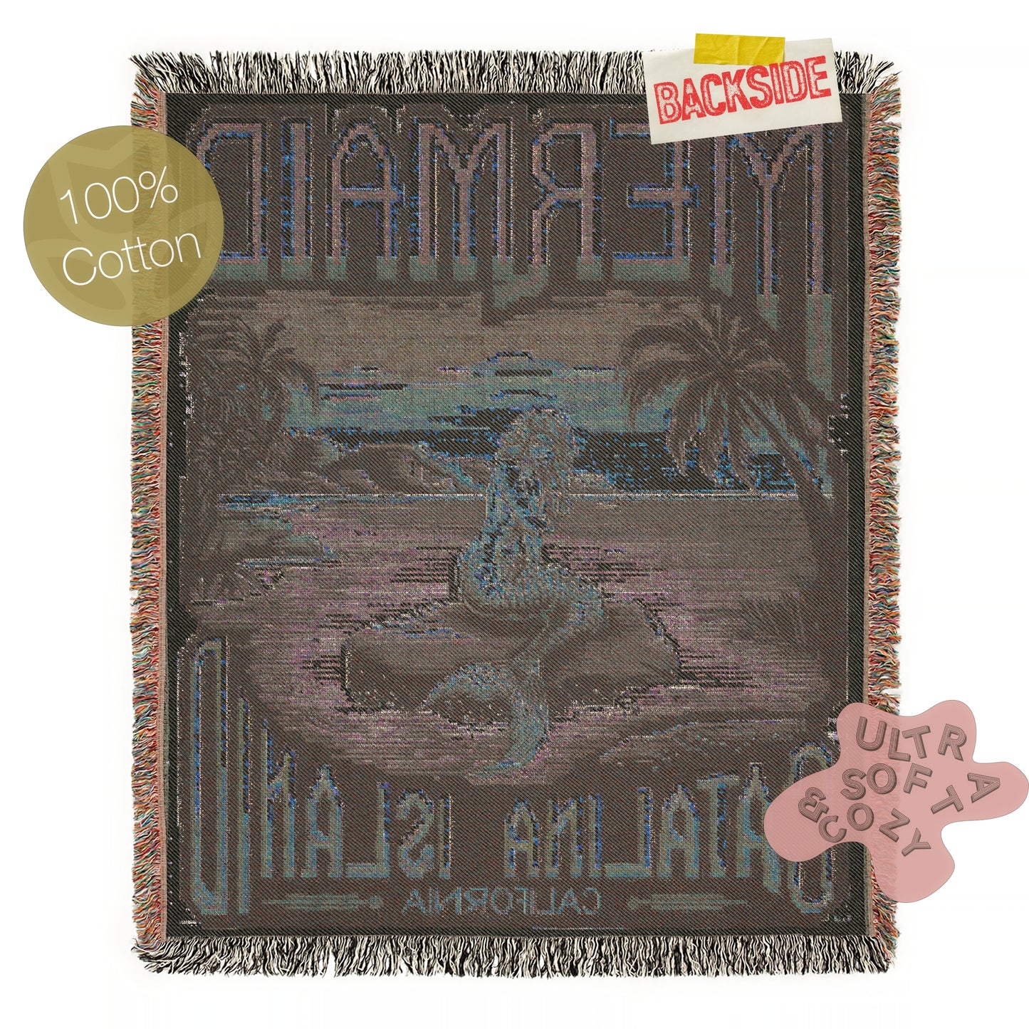 Mermaid Wall Art Tapestry, Mermaidcore Wall Art Siren Beach Decor, Throw Blanket Woven Travel Poster, Cross Stitch Inspired Wall Decor