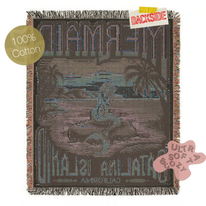 Mermaid Wall Art Tapestry, Mermaidcore Wall Art Siren Beach Decor, Throw Blanket Woven Travel Poster, Cross Stitch Inspired Wall Decor