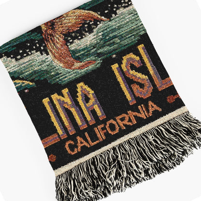 Mermaid Wall Art Tapestry, Mermaidcore Wall Art Siren Beach Decor, Throw Blanket Woven Travel Poster, Cross Stitch Inspired Wall Decor