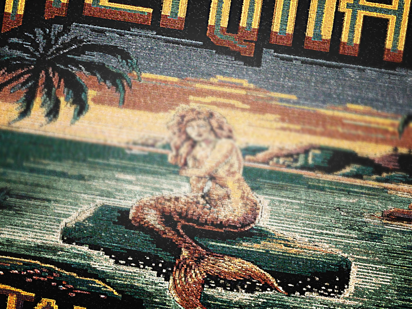 Mermaid Wall Art Tapestry, Mermaidcore Wall Art Siren Beach Decor, Throw Blanket Woven Travel Poster, Cross Stitch Inspired Wall Decor