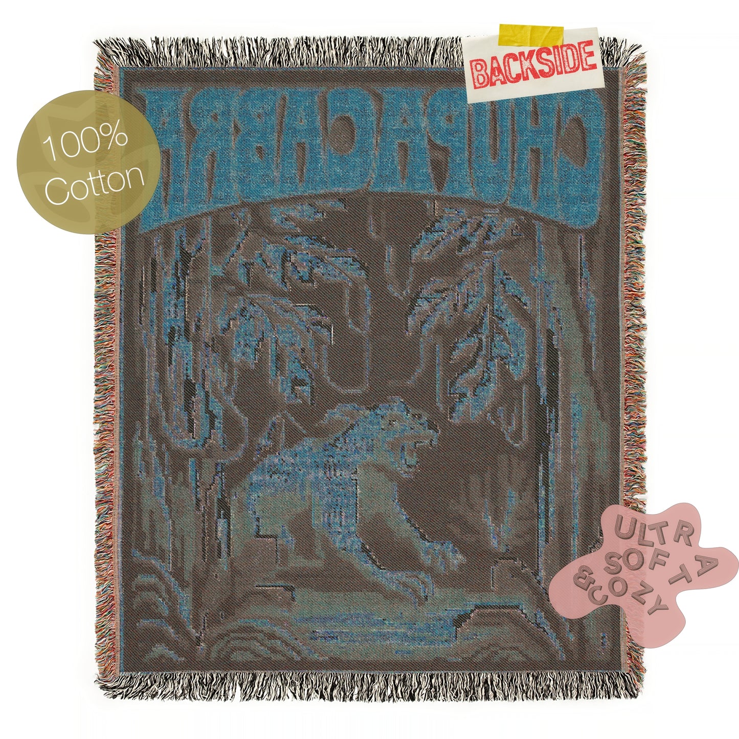 Chupacabra Jacquard Woven Blanket, Retro Cross Stitch Inspired Cryptid Throw Tapestry, Spooky Monster Decor, Cryptozoology Gift