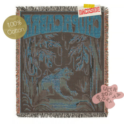 Chupacabra Jacquard Woven Blanket, Retro Cross Stitch Inspired Cryptid Throw Tapestry, Spooky Monster Decor, Cryptozoology Gift