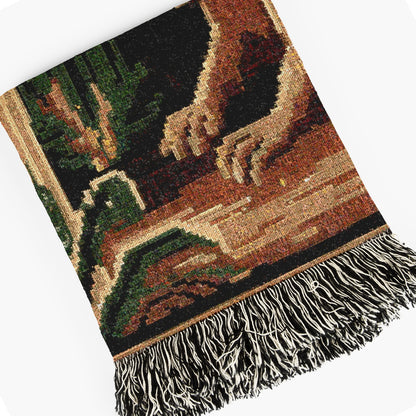 Chupacabra Jacquard Woven Blanket, Retro Cross Stitch Inspired Cryptid Throw Tapestry, Spooky Monster Decor, Cryptozoology Gift