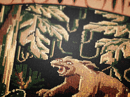 Chupacabra Jacquard Woven Blanket, Retro Cross Stitch Inspired Cryptid Throw Tapestry, Spooky Monster Decor, Cryptozoology Gift