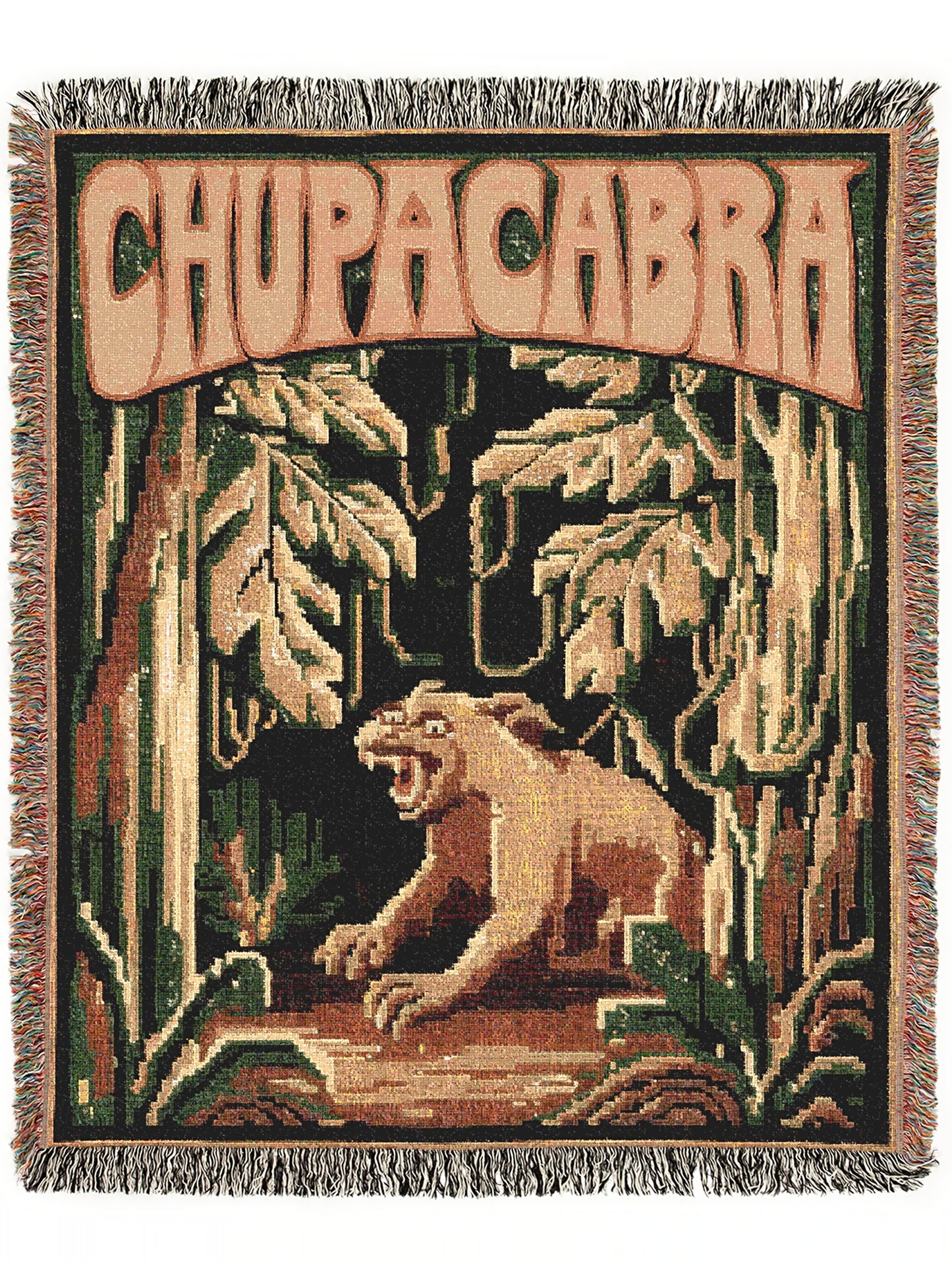 Chupacabra Jacquard Woven Blanket, Retro Cross Stitch Inspired Cryptid Throw Tapestry, Spooky Monster Decor, Cryptozoology Gift