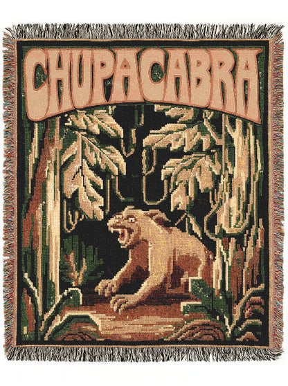 Chupacabra Jacquard Woven Blanket, Retro Cross Stitch Inspired Cryptid Throw Tapestry, Spooky Monster Decor, Cryptozoology Gift