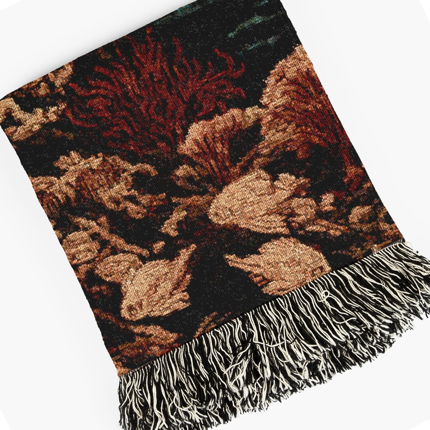 Cat Mermaid Jacquard Woven Blanket, Mermaidcore Wall Art, Siren on Beach, Selkie Retro Woven Throw Blanket, Cross Stitch Inspired Wall Decor