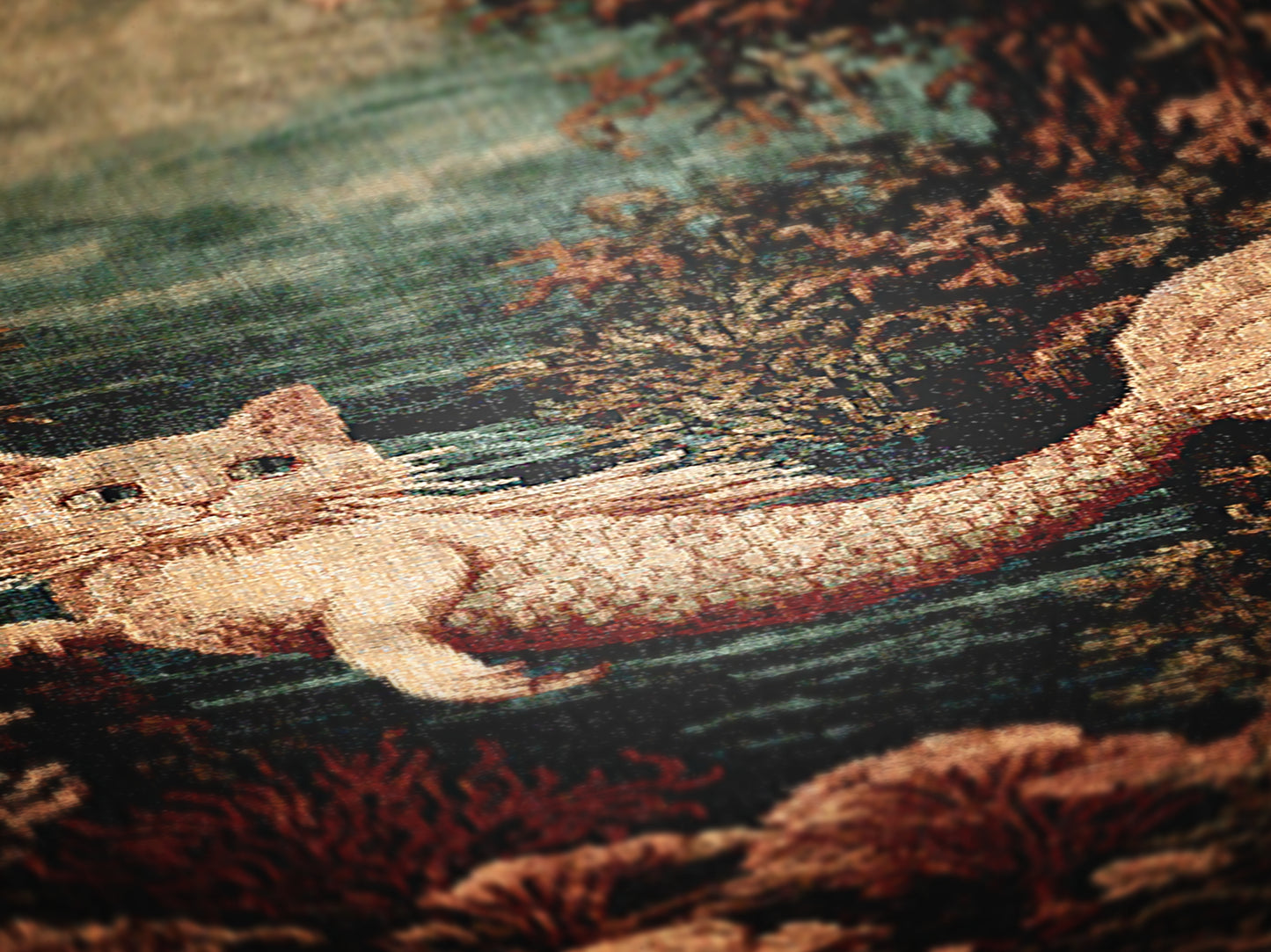 Cat Mermaid Jacquard Woven Blanket, Mermaidcore Wall Art, Siren on Beach, Selkie Retro Woven Throw Blanket, Cross Stitch Inspired Wall Decor