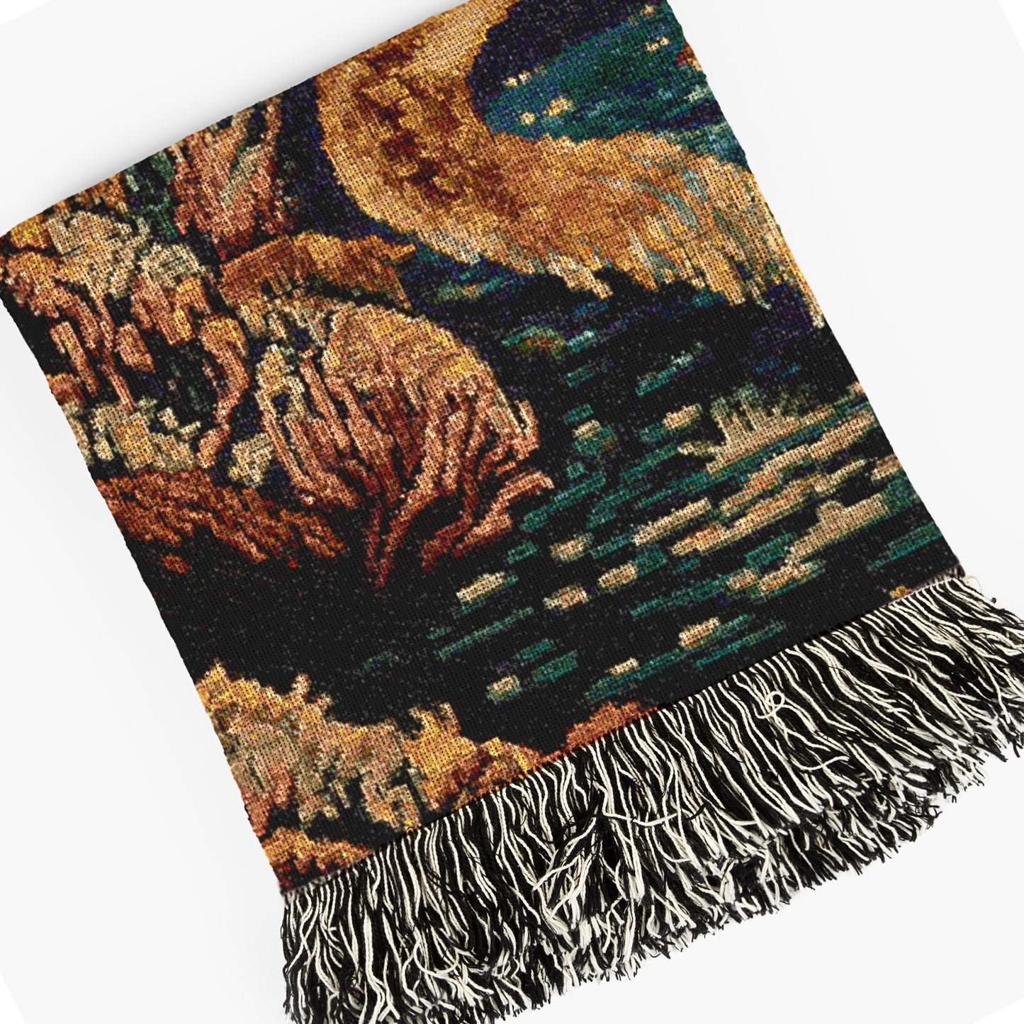 Mermaid Cat Jacquard Woven Blanket, Mermaidcore Wall Art, Siren on Beach, Selkie Retro Woven Throw Blanket Cross Stitch Inspired Wall Decor