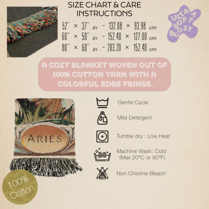 Art Nouveau Zodiac Woven Fringe Blanket, Aries Tapestry, Zodiac Astro Signs Oversized Blanket, Woven Fringe Throw, Aries Gift