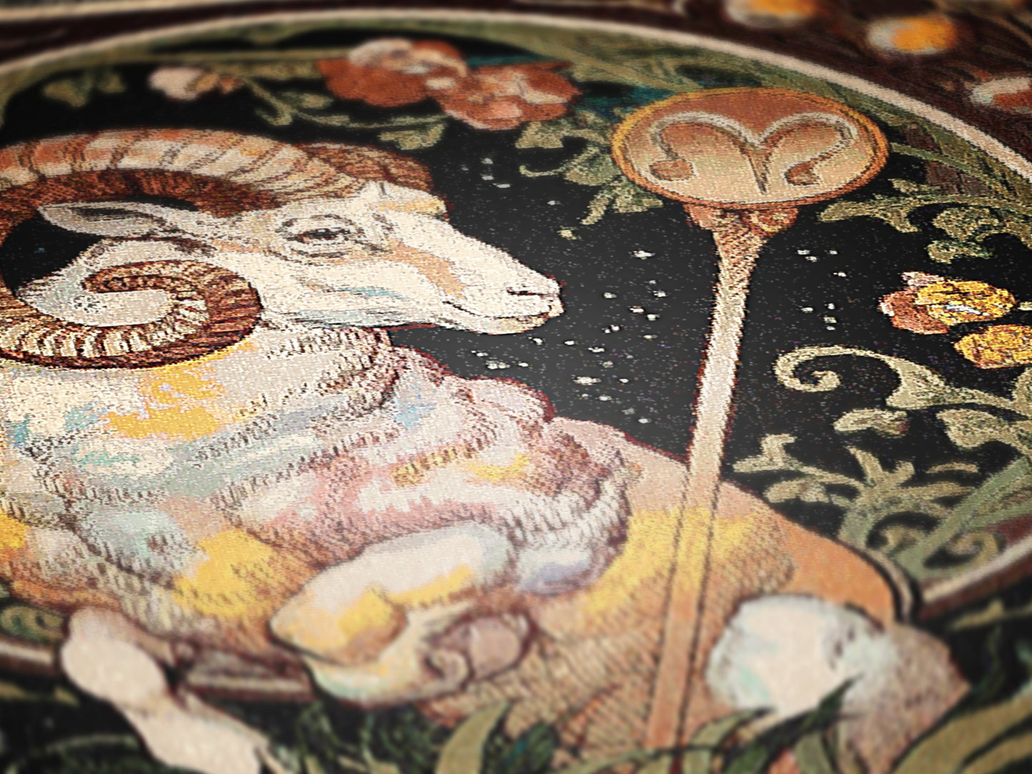 Art Nouveau Zodiac Woven Fringe Blanket, Aries Tapestry, Zodiac Astro Signs Oversized Blanket, Woven Fringe Throw, Aries Gift