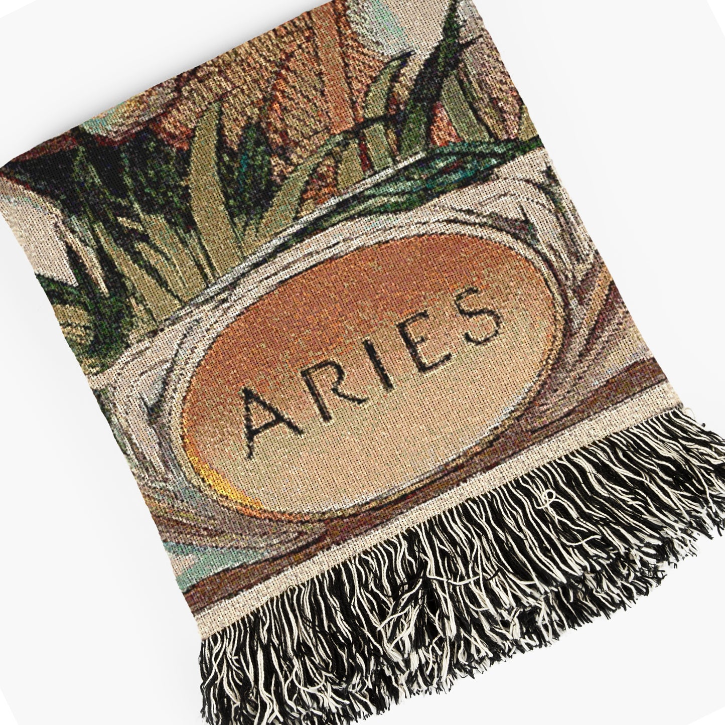 Art Nouveau Zodiac Woven Fringe Blanket, Aries Tapestry, Zodiac Astro Signs Oversized Blanket, Woven Fringe Throw, Aries Gift