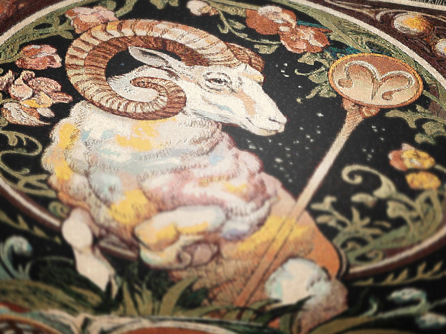 Art Nouveau Zodiac Woven Fringe Blanket, Aries Tapestry, Zodiac Astro Signs Oversized Blanket, Woven Fringe Throw, Aries Gift