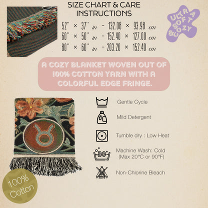 Art Nouveau Zodiac Woven Fringe Blanket, Taurus Tapestry, Zodiac Astro Signs Oversized Blanket, Woven Fringe Throw, Taurus Gift